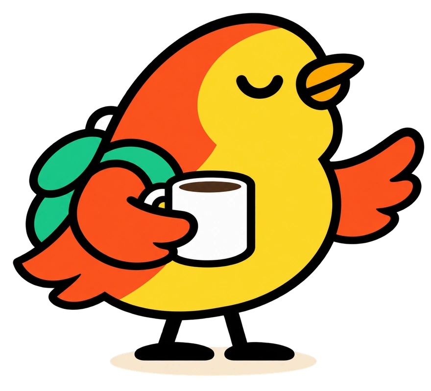 Pájaro Madrugante disfrutando de un café por la mañana